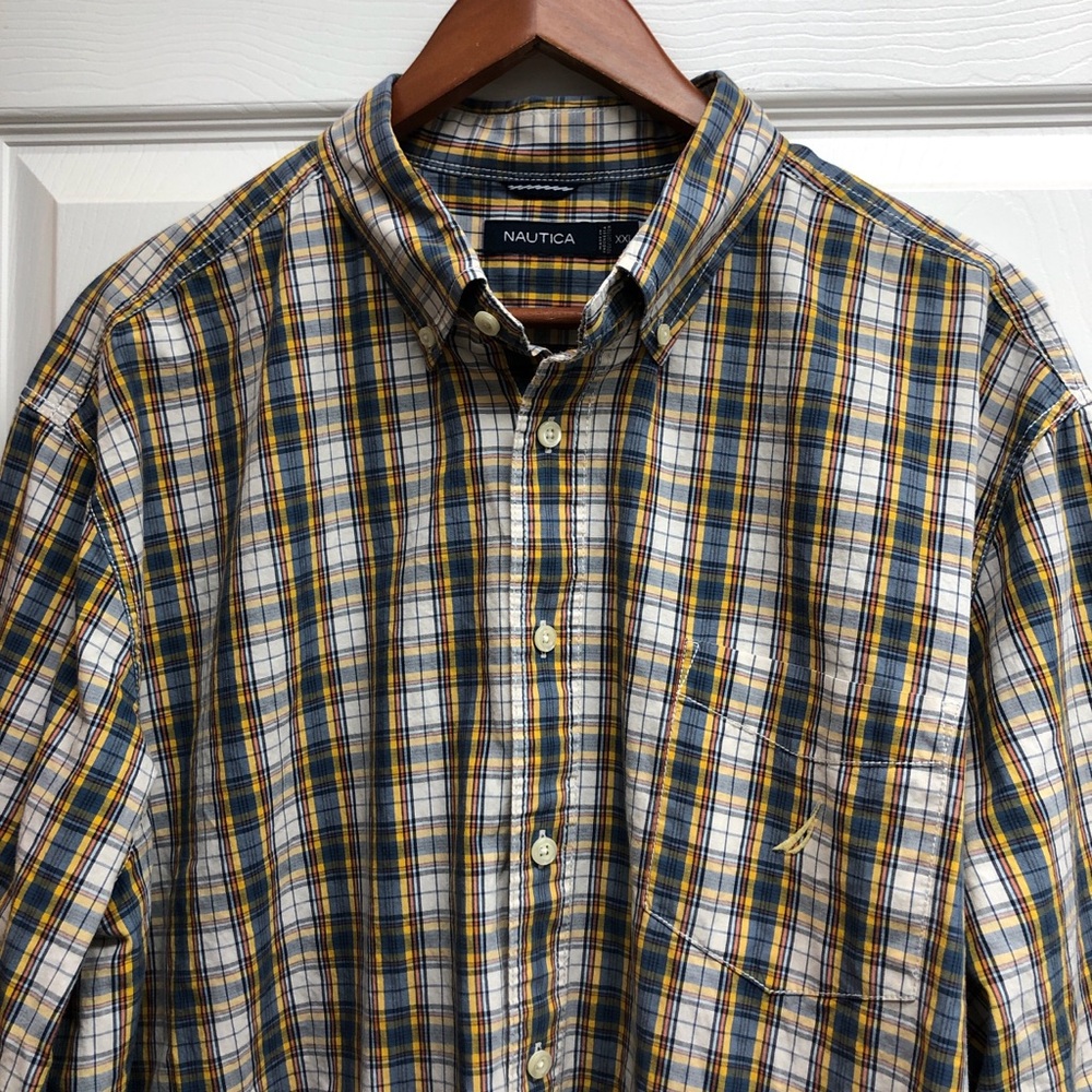 Nautica Men's Plaid Button-Down Shirt in Yellow, Green & White
